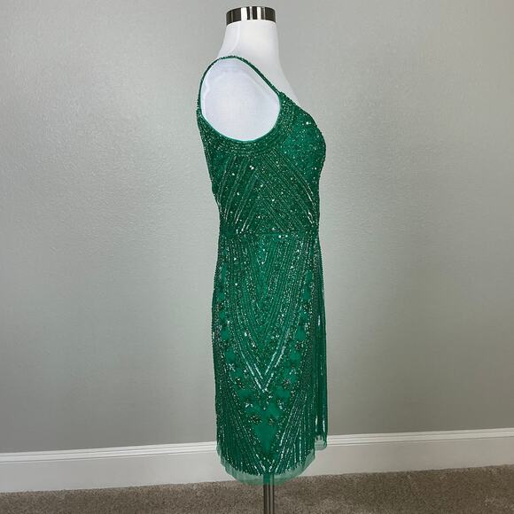 JKara Sequined Sleeveless V-Neck Mini Sheath Cocktail Party Dress Green Size 6 - Picture 3 of 12